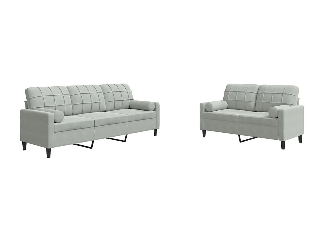 2-delige Loungeset met kussens en bolsters fluweel lichtgrijs