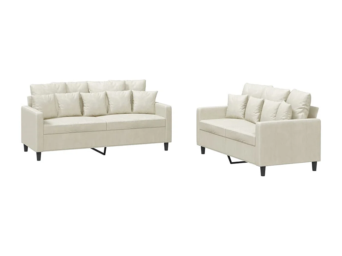 2 pcs conjunto de sofás com almofadões veludo cor creme