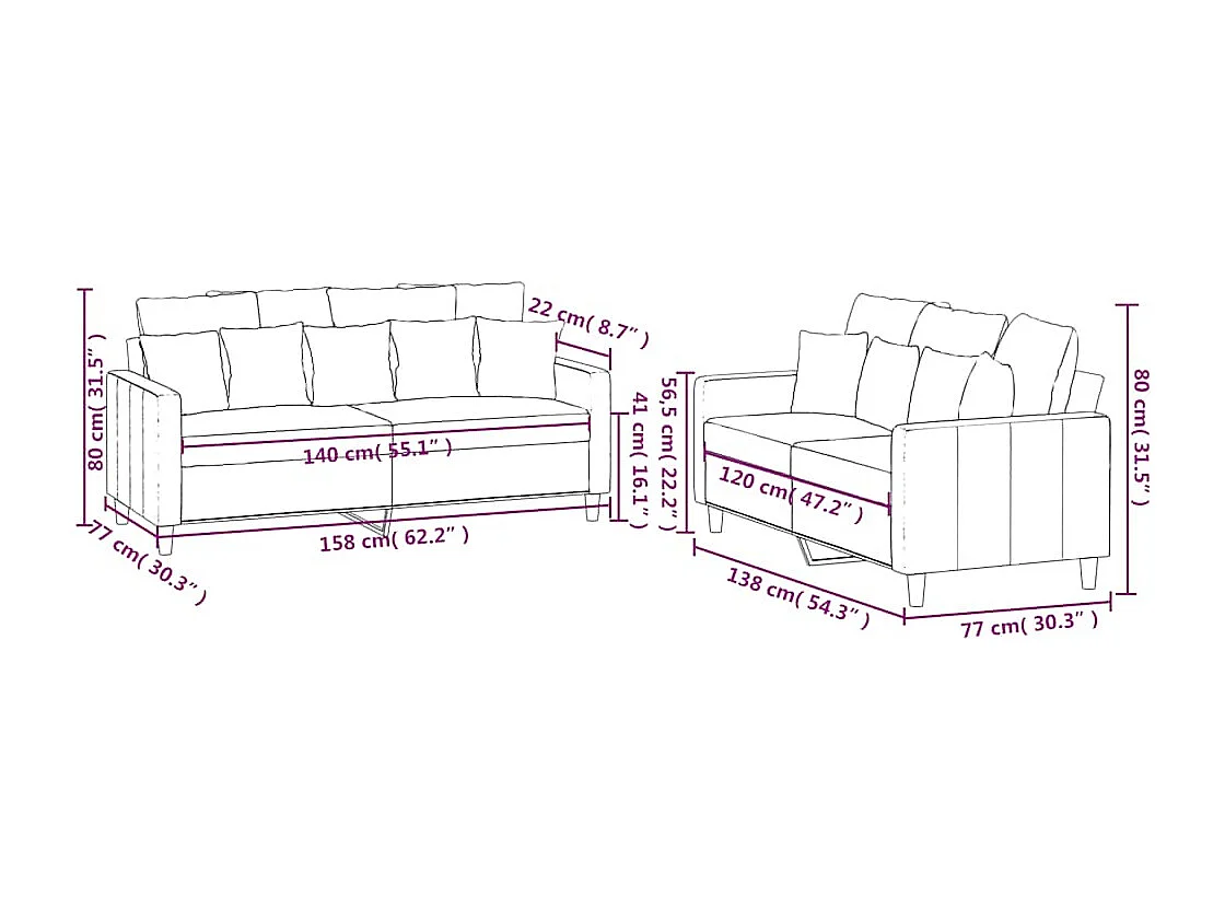 Ensemble de canapés 2 pcs avec coussins Crème Velours