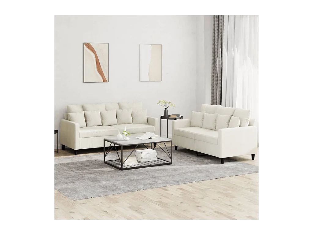 2-delige Loungeset met kussens fluweel crèmekleurig