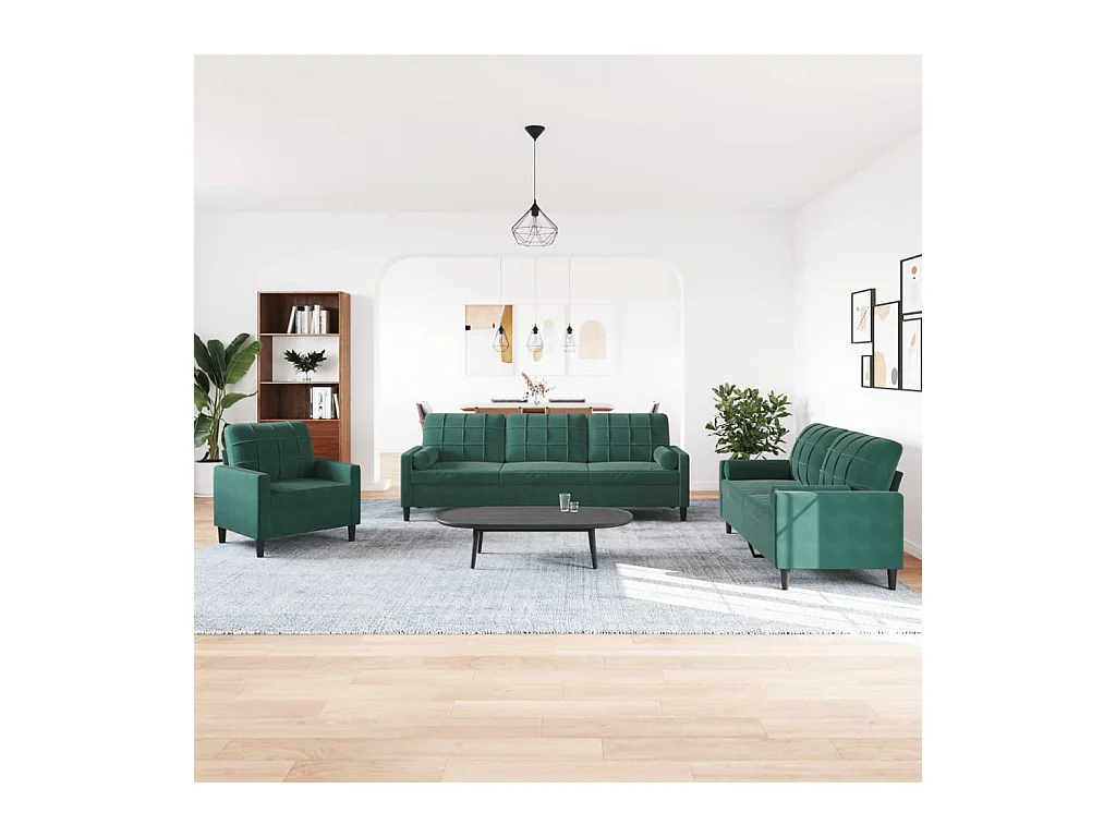Ensemble de canapés 3 pcs avec coussins et traversins velours