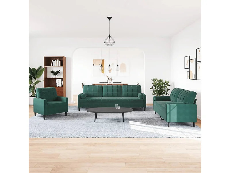 3-delige Loungeset met kussens en bolsters fluweel donkergroen