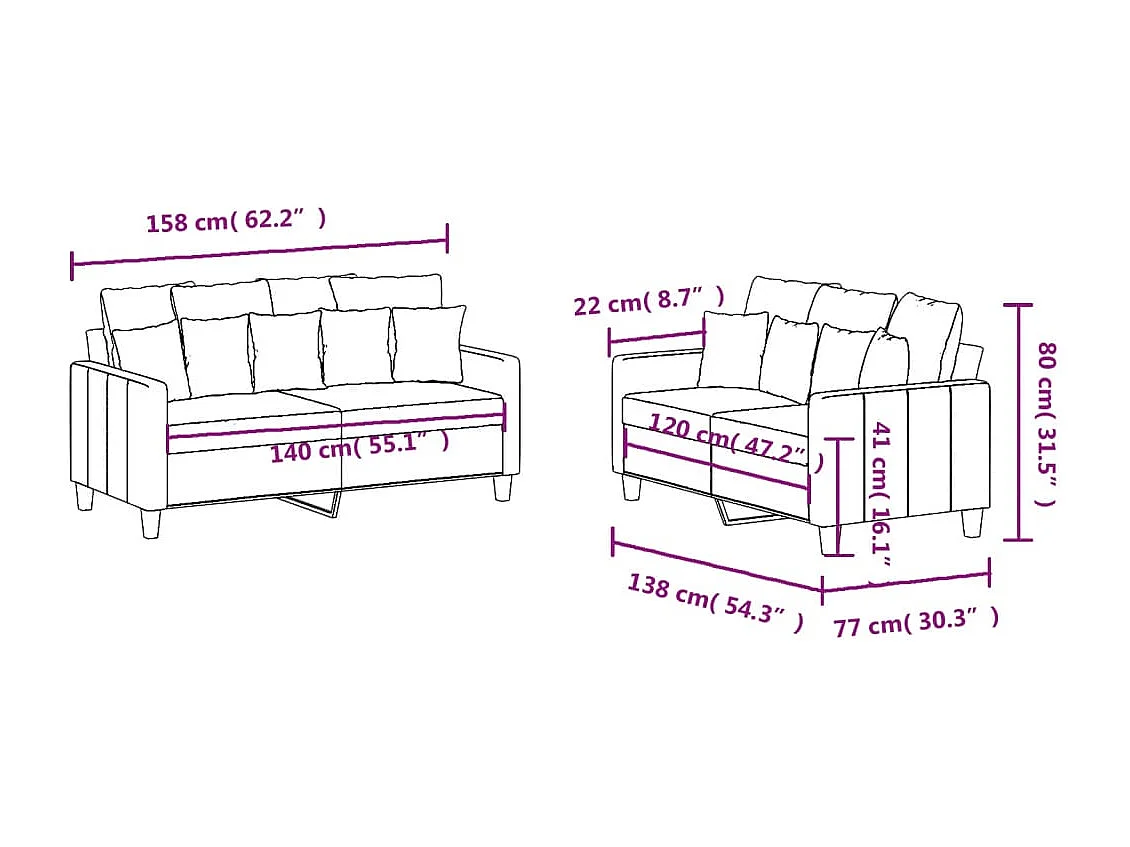 Ensemble de canapés 2 pcs avec coussins Rouge bordeaux Tissu