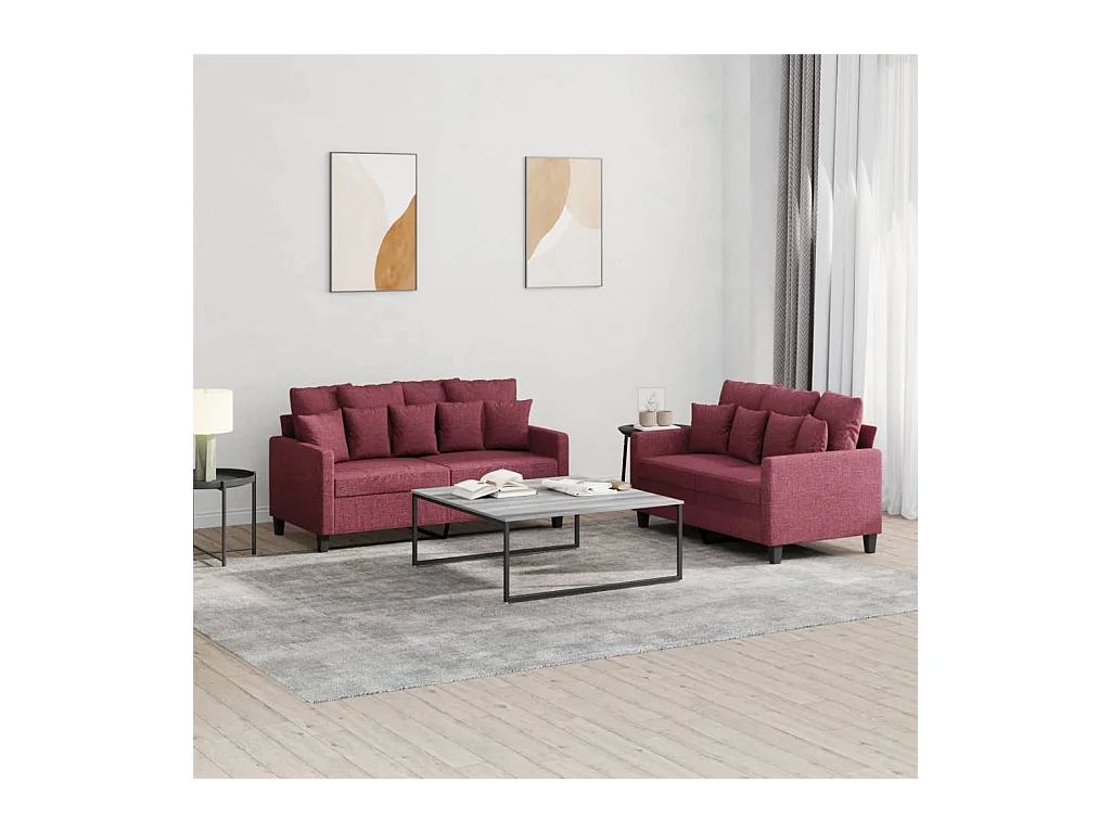 2-delige Loungeset met kussens stof wijnrood