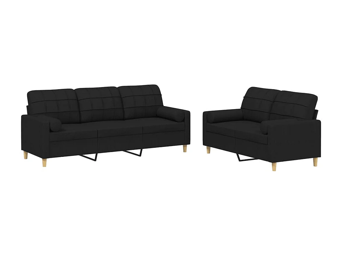 Ensemble de canapés 2 pcs avec coussins noir tissu
