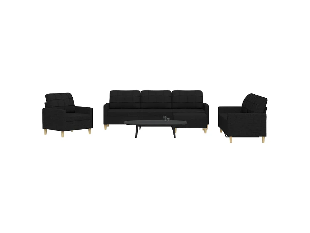 Juego de sofás con reposapiés 4 piezas tela negro