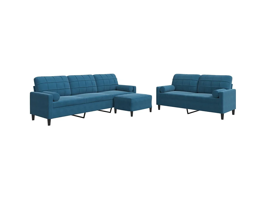 Ensemble de canapés 3pcs et coussins et traversins bleu velours