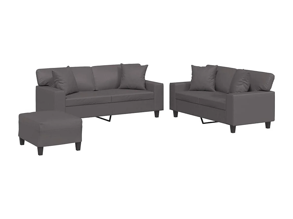 3-delige Loungeset met kussens kunstleer grijs