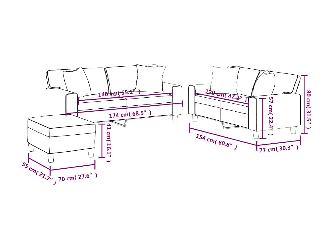 3-delige Loungeset met kussens kunstleer grijs
