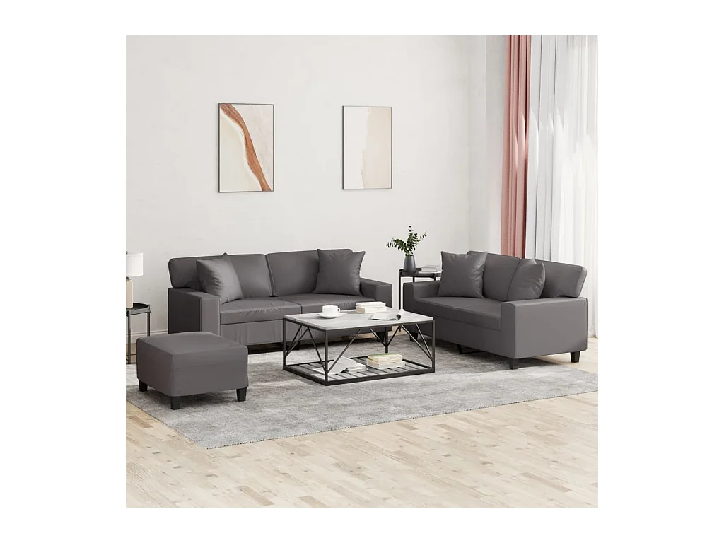 Ensemble de canapés 3 pcs avec coussins gris similicuir