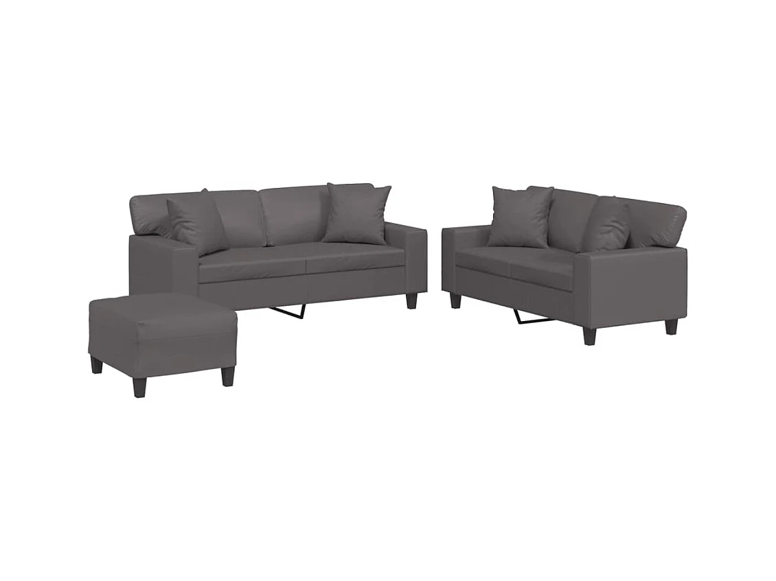 Ensemble de canapés 3 pcs avec coussins gris similicuir