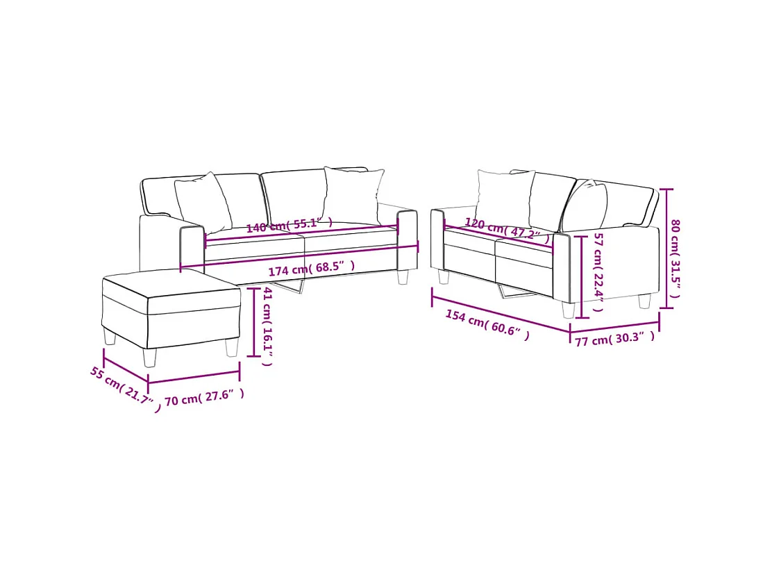 Ensemble de canapés 3 pcs avec coussins gris similicuir