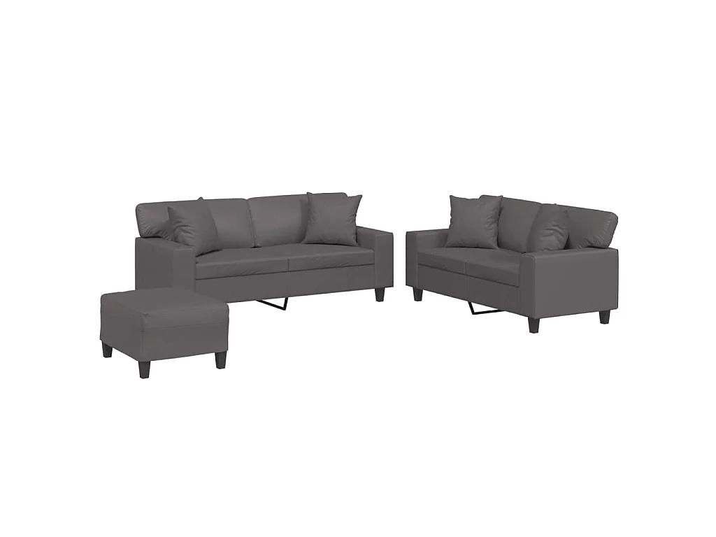 Ensemble de canapés 3 pcs avec coussins gris similicuir