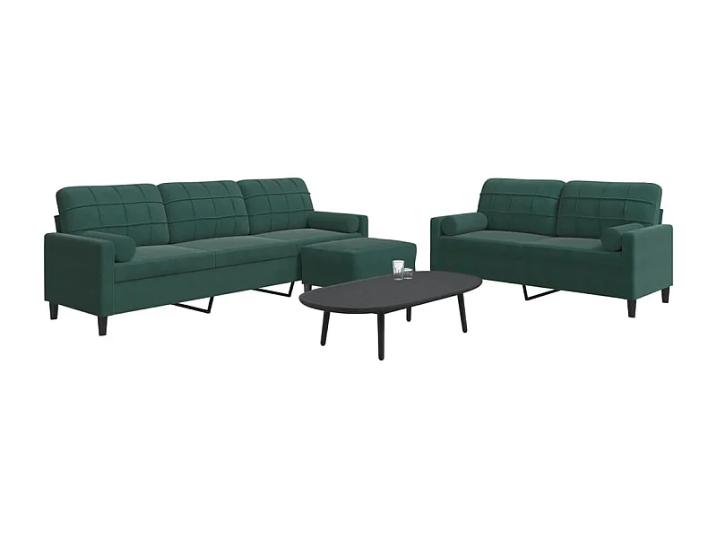 3-delige Loungeset met kussens en bolsters fluweel donkergroen