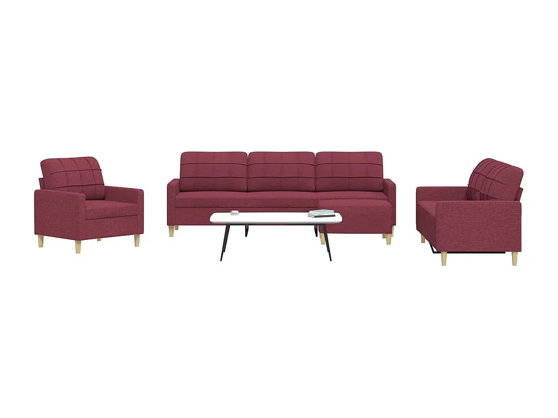 Ensemble de canapés 4 pcs avec repose-pied rouge bordeaux tissu