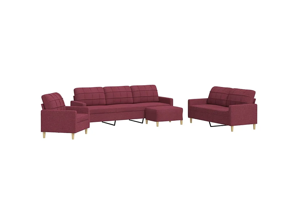 Ensemble de canapés 4 pcs avec repose-pied rouge bordeaux tissu