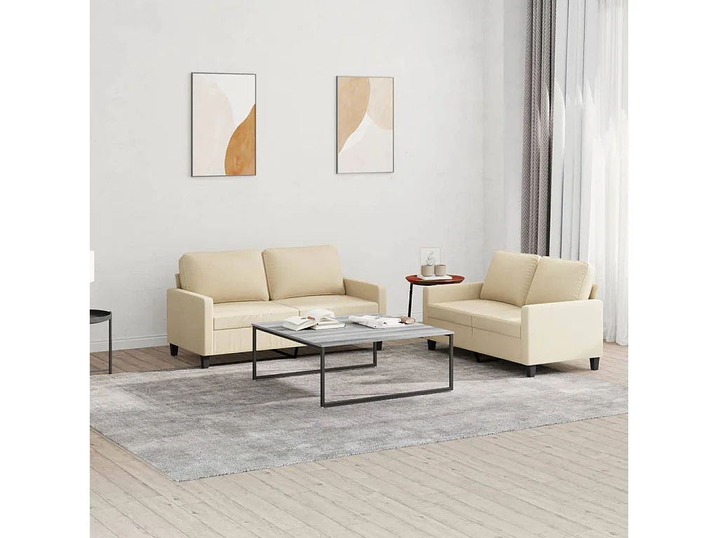 Ensemble de canapés 2 pcs avec coussins Crème Tissu