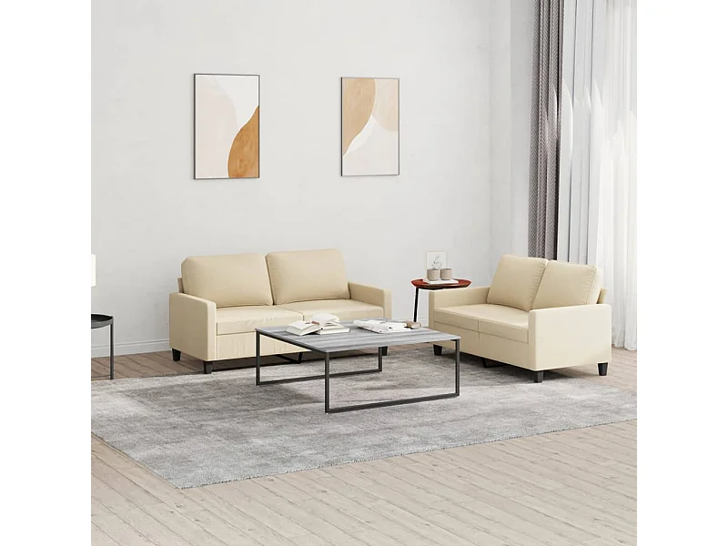 Ensemble de canapés 2 pcs avec coussins Crème Tissu