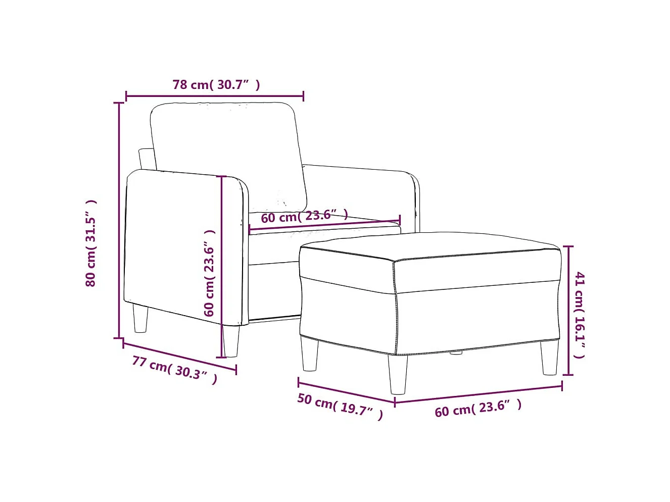 Sessel mit Hocker Schwarz 60 cm Stoff