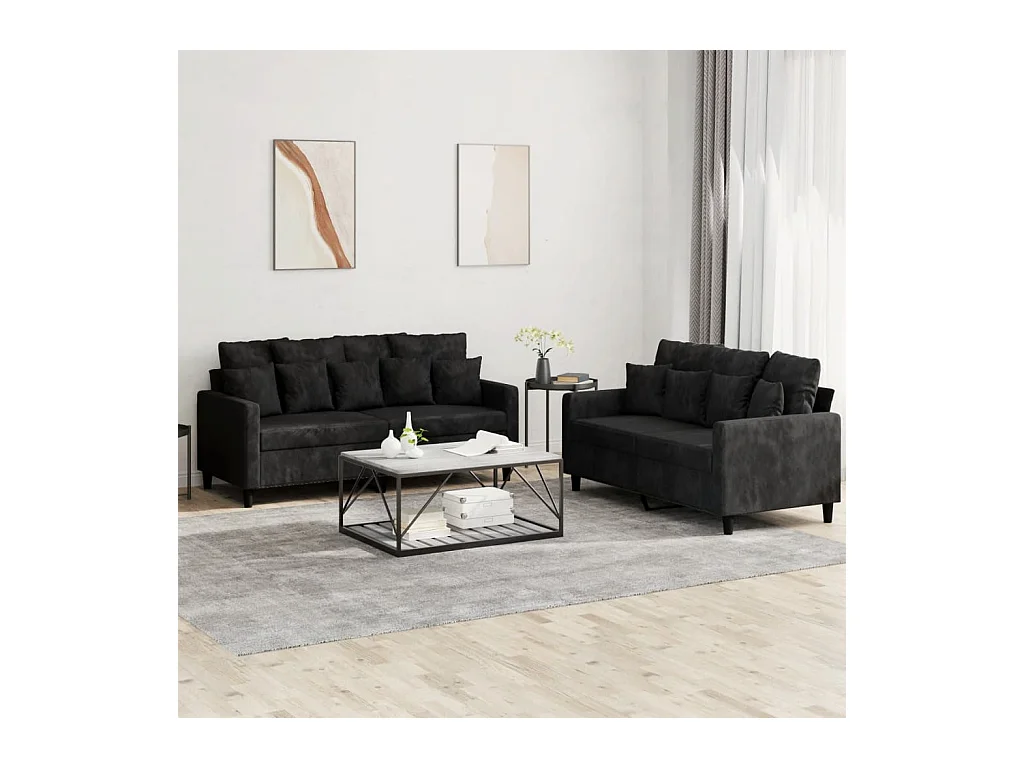 Ensemble de canapés 2 pcs avec coussins Noir Velours