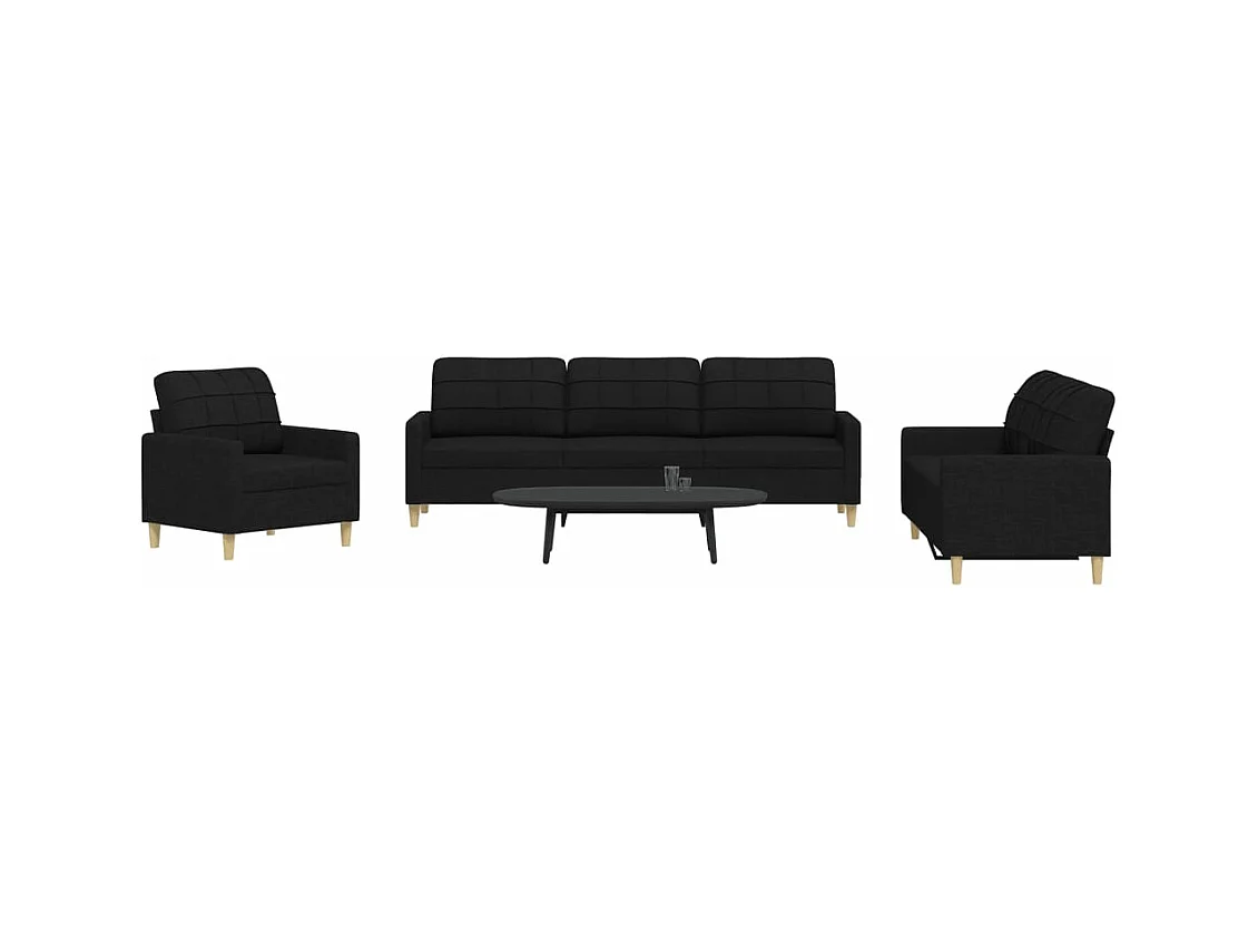 Ensemble de canapés 3 pcs noir tissu