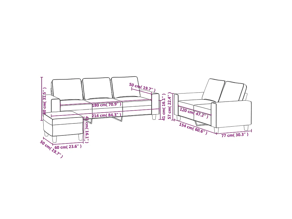 Ensemble de canapés 3 pcs crème tissu
