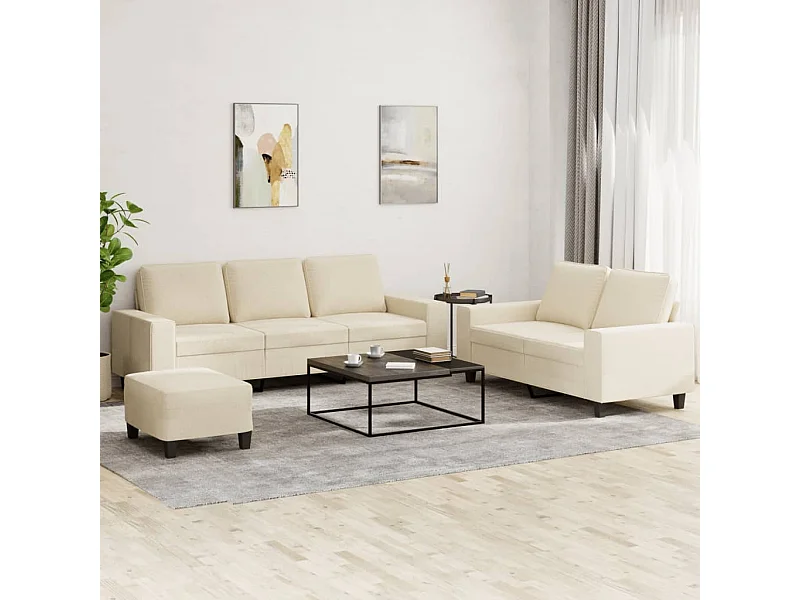 Set di Divani 3 pz Crema in Tessuto