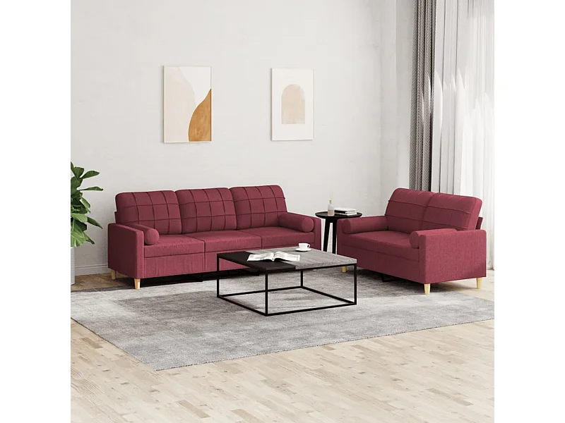 2-delige Loungeset met kussens stof wijnrood