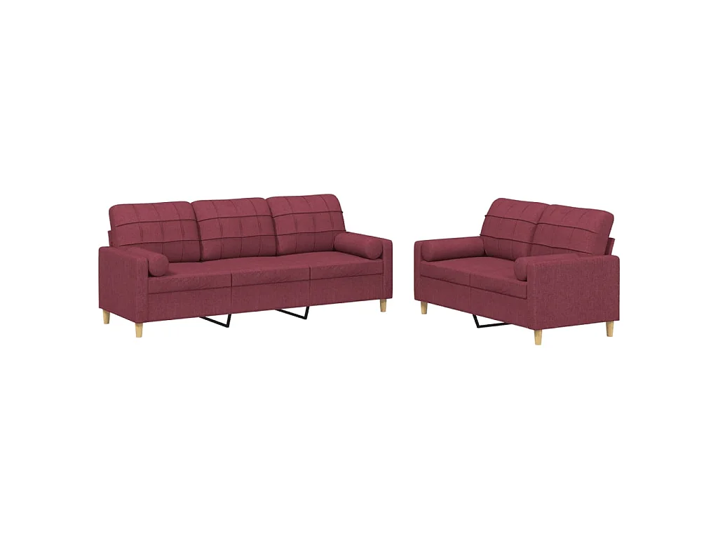 Ensemble de canapés 2 pcs avec coussins rouge bordeaux tissu