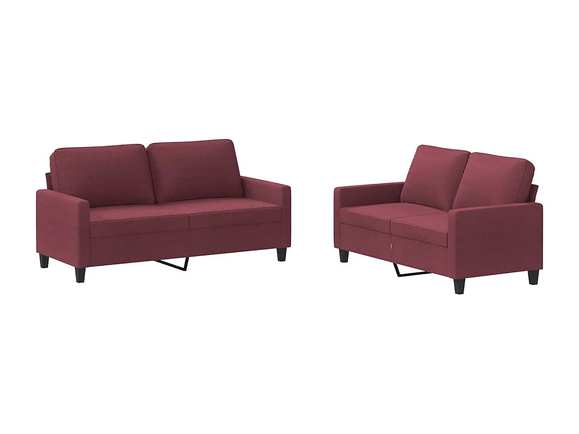 Ensemble de canapés 2 pcs avec coussins Rouge bordeaux Tissu