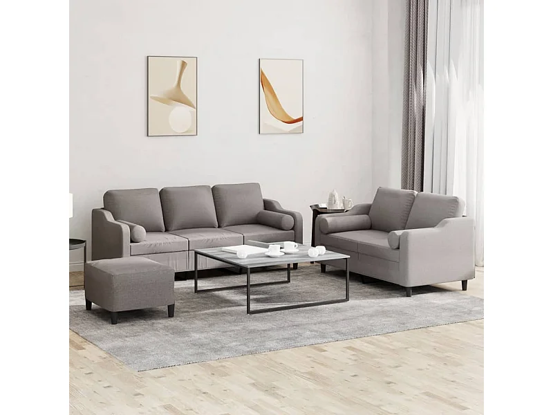 3-tlg. Sofagarnitur mit Kissen Taupe Stoff