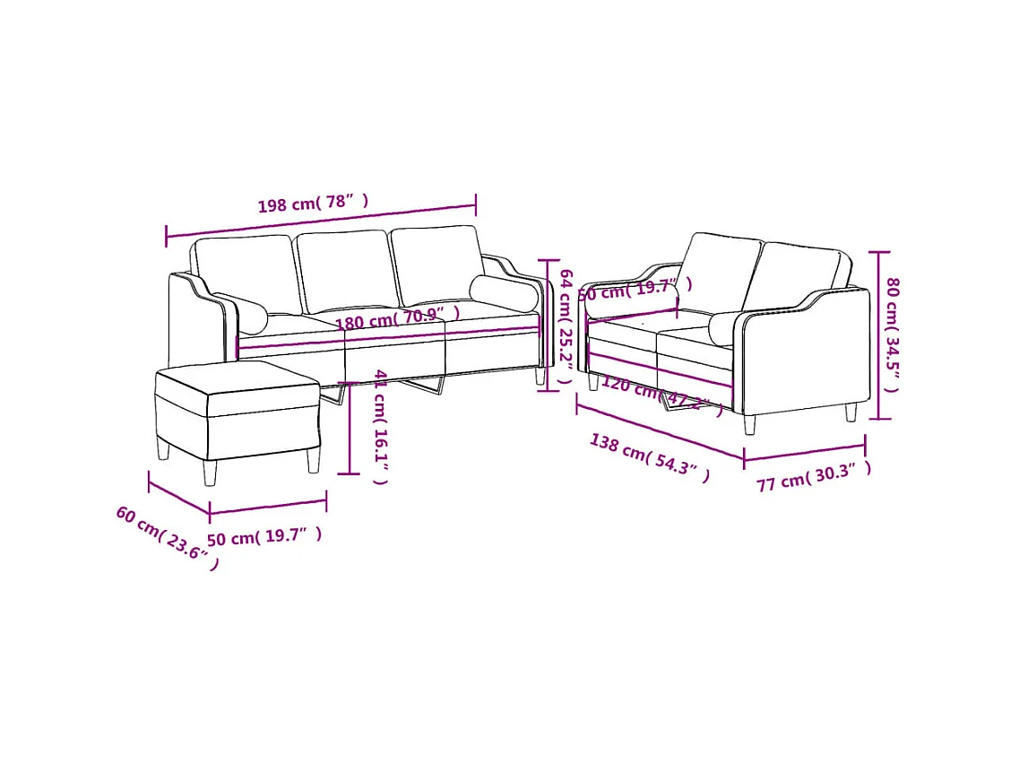 Ensemble de canapés 3 pcs avec coussins taupe tissu