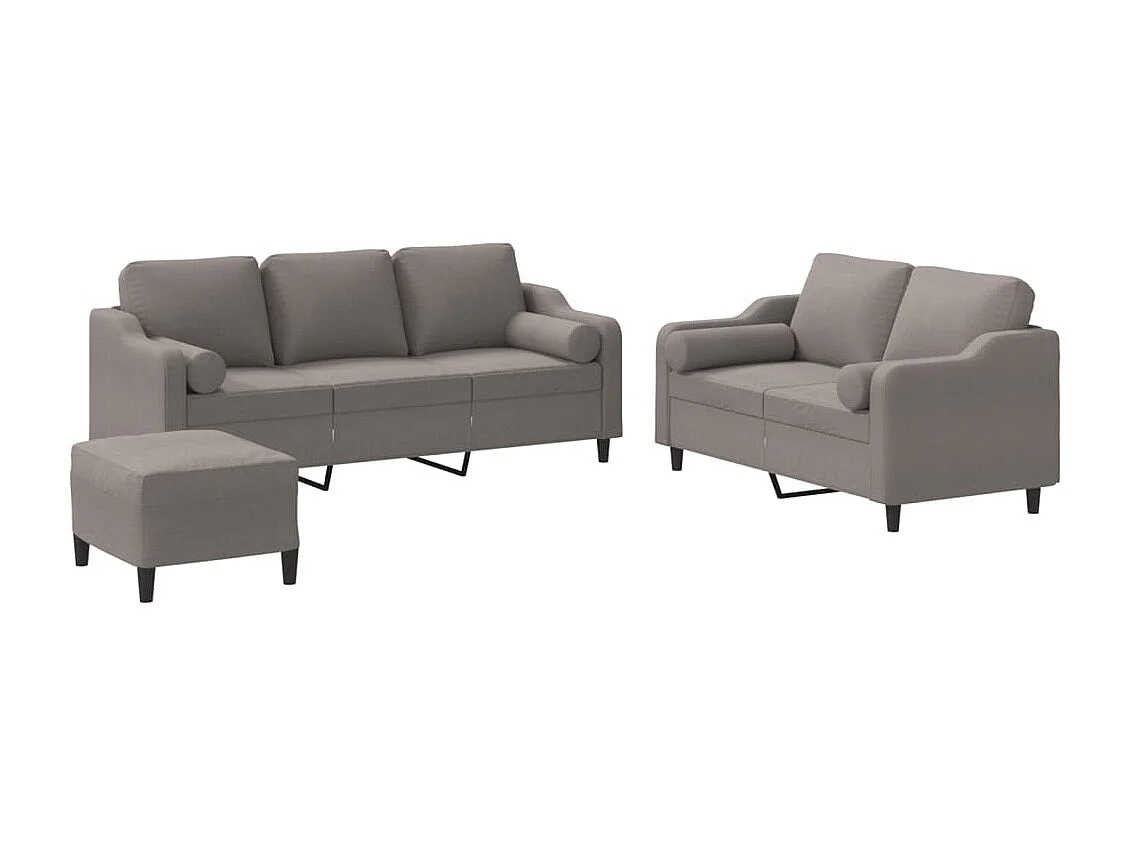 3-tlg. Sofagarnitur mit Kissen Taupe Stoff