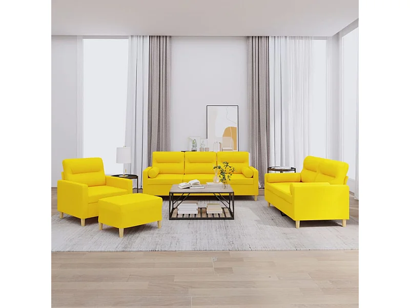 Ensemble de canapés 4 pcs avec coussins jaune clair tissu
