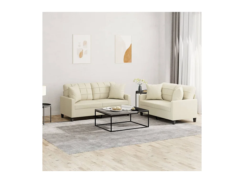 Set di Divani 2 pz con Cuscini Crema in Similpelle