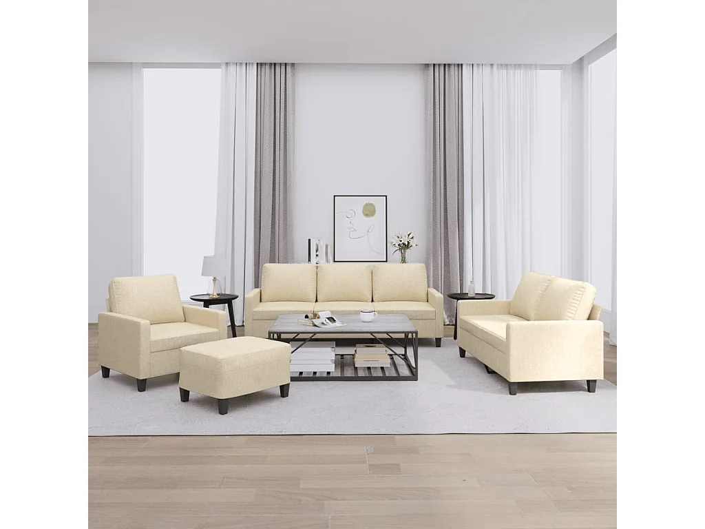 Set di Divani 4 pz con Cuscini Crema in Tessuto