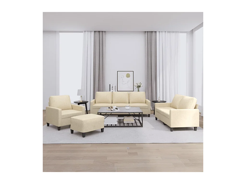 Set di Divani 4 pz con Cuscini Crema in Tessuto