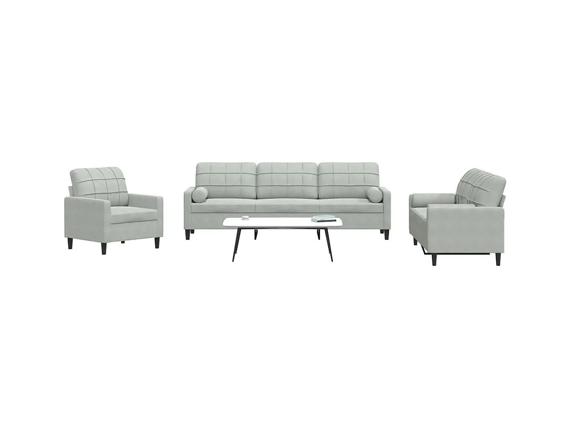 Ensemble de canapés 3 pcs et coussins et traversins velours