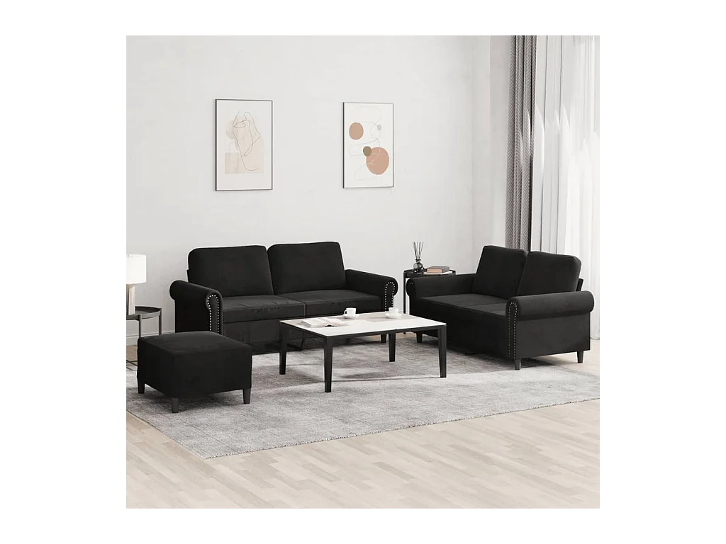 Ensemble de canapés 3 pcs avec coussins Noir Velours