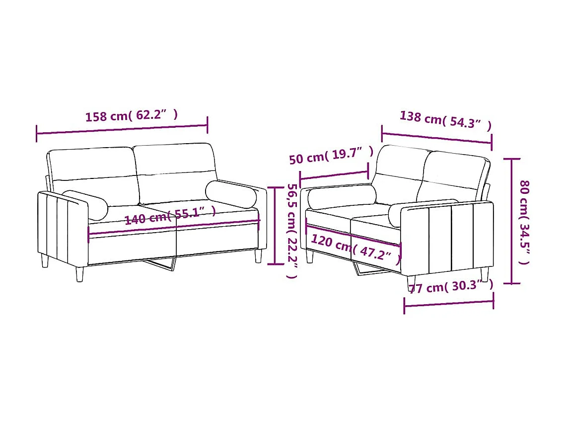 2-delige Loungeset met kussens stof crèmekleurig