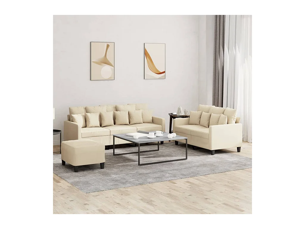Ensemble de canapés 3 pcs avec coussins Crème Tissu