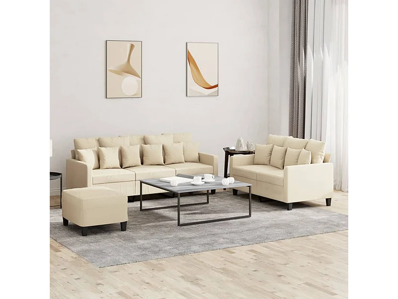 3 pcs conjunto de sofás com almofadões tecido cor creme