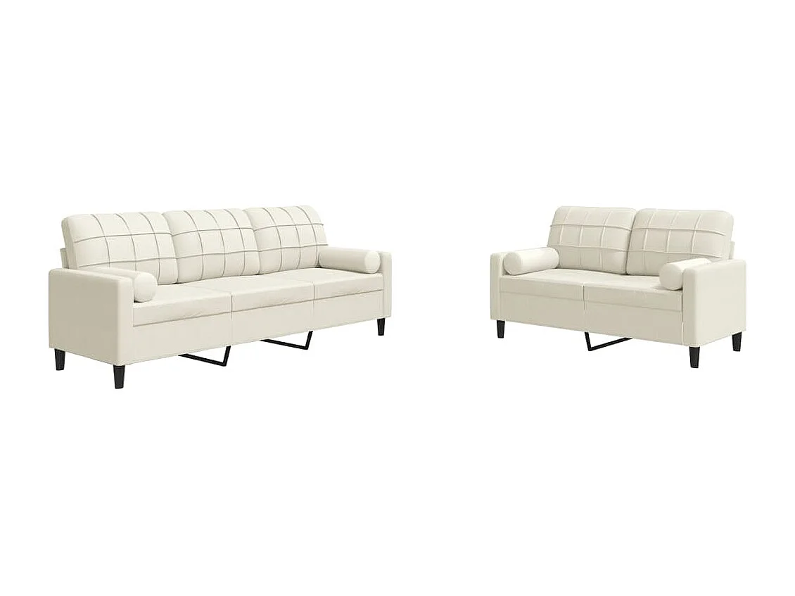 2-delige Loungeset met kussens en bolsters fluweel crèmekleurig