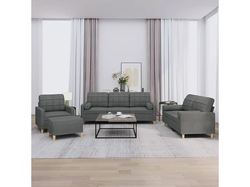4-delige Loungeset met kussens stof donkergrijs