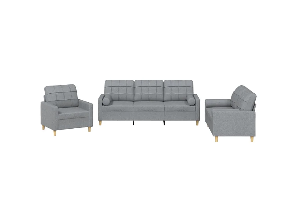 Ensemble de canapés 3 pcs coussins gris clair tissu