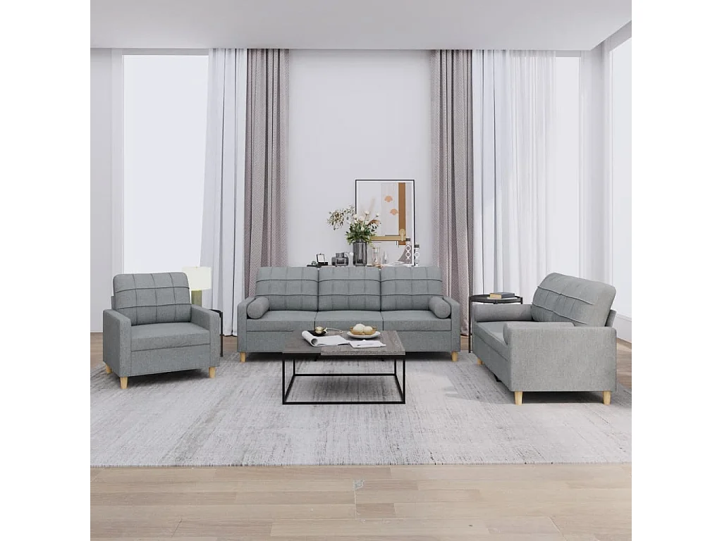 Ensemble de canapés 3 pcs coussins gris clair tissu