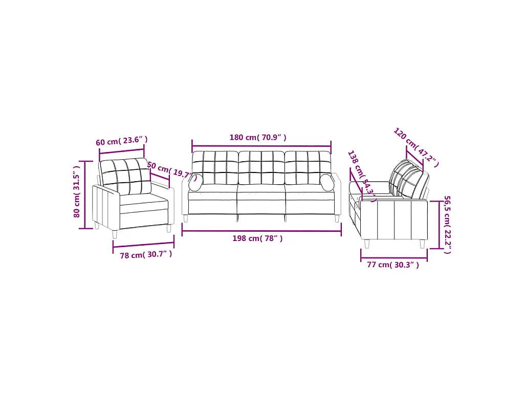 Ensemble de canapés 3 pcs coussins gris clair tissu