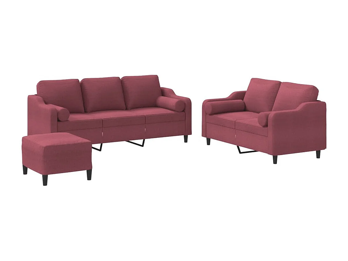 3 pcs conjunto de sofás com almofadas tecido vermelho-tinto