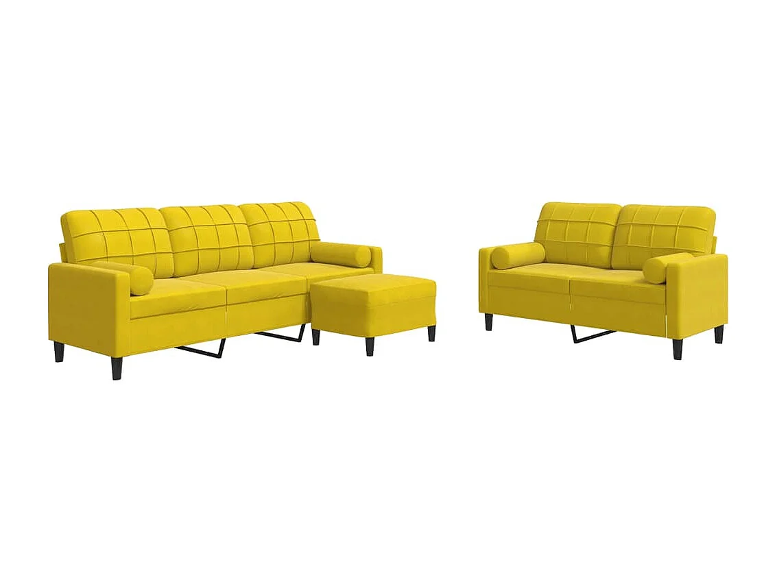 3-delige Loungeset met kussens en bolsters fluweel geel