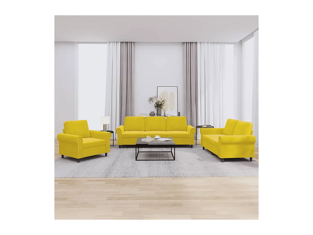 3-delige Loungeset met kussens fluweel geel
